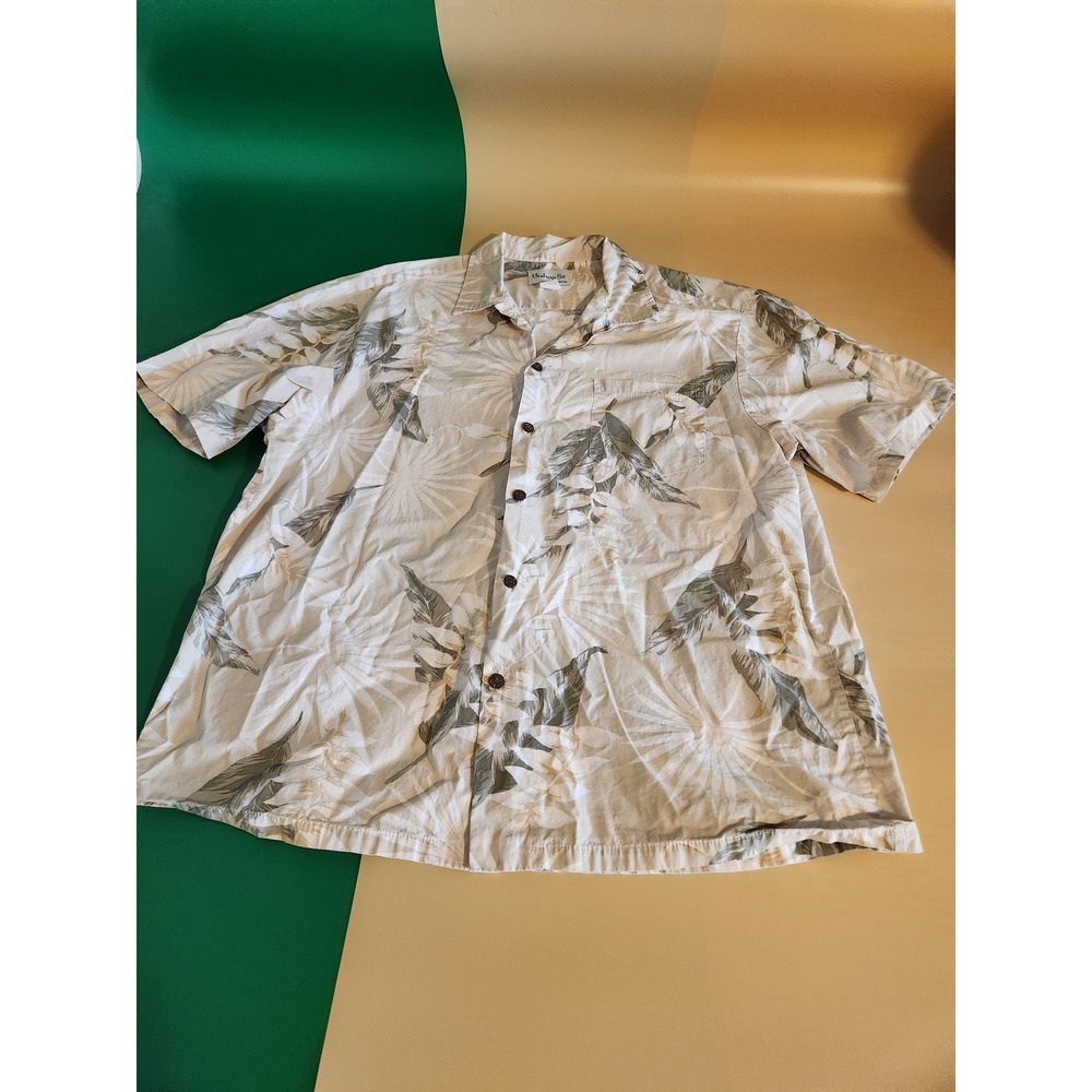 Bishop St. Apparel Hawaiian Mens 2XL Tan Tropical Leaf Made in Hawaii Cotton